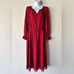 Talbots Red & Black Cheetah Print Cottagecore Dark Romance Midi Dress Size 8